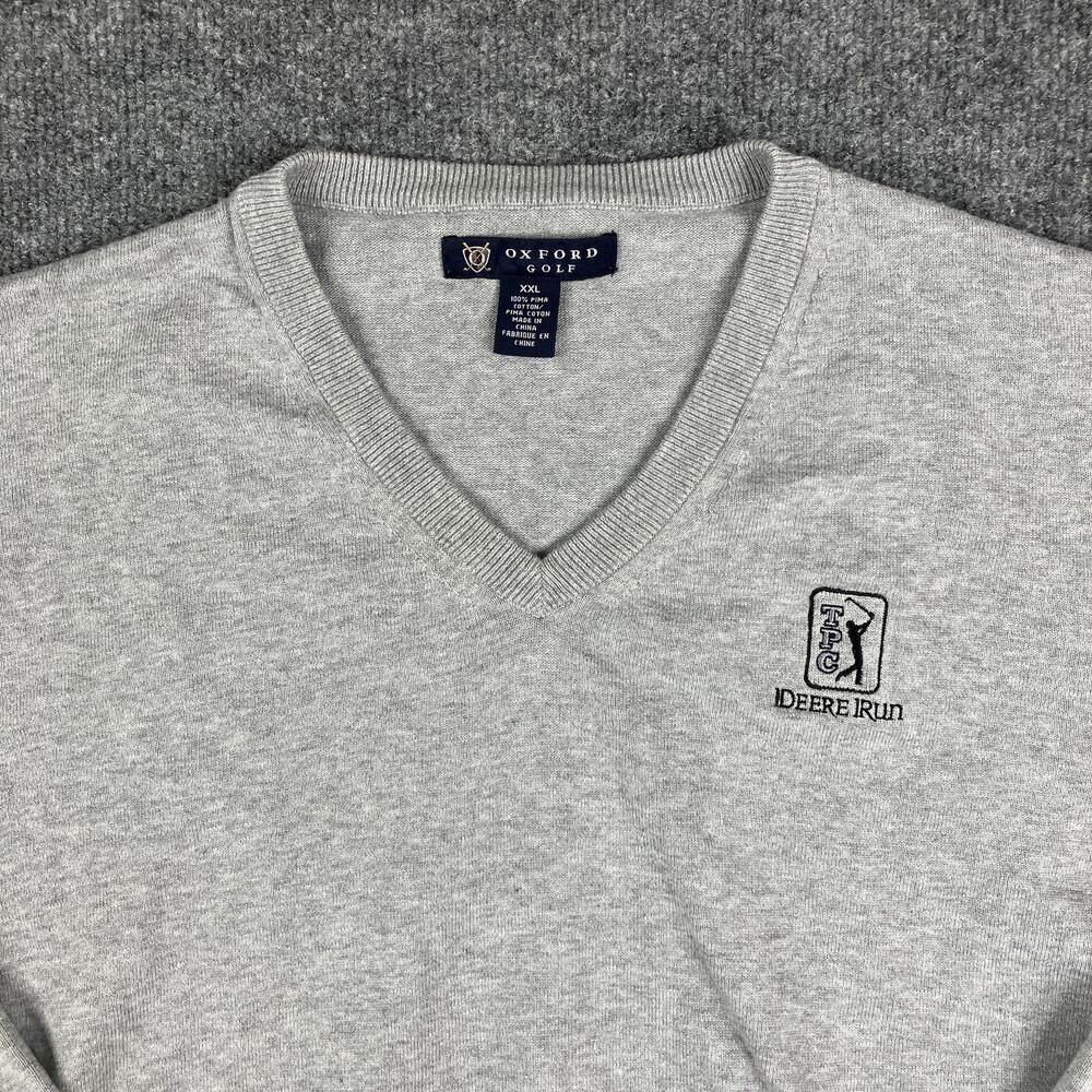 Oxford Golf Sweater Mens Size XXL‎ Gray Pima Cotton V-Neck Long Sleeve Pullover